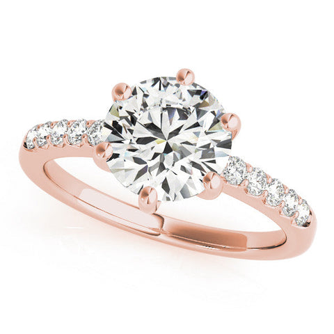 Rose gold Round Solitaire Diamond Engagement Ring with Pavé Band and Six-Prong Setting