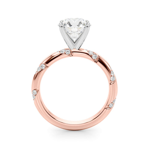 Rose gold Round Solitaire Diamond Engagement Ring with Twisted Pave Band and Four-Prong Setting