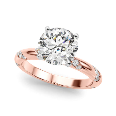 Rose gold Round Solitaire Diamond Engagement Ring with Twisted Pave Band and Four-Prong Setting
