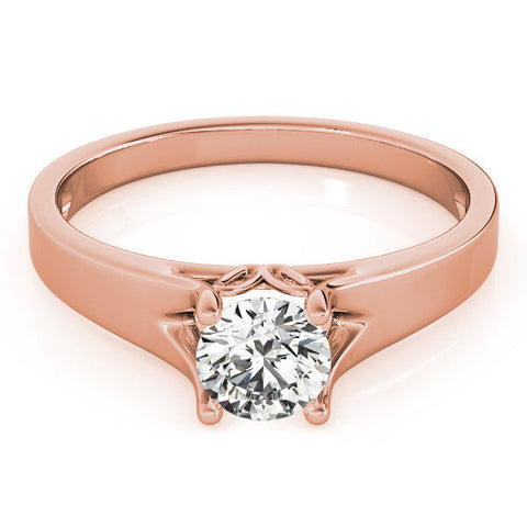 Rose gold Round Solitaire Diamond Ring with Cathedral Band and Four-Prong Setting