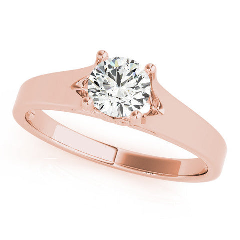 Rose gold Round Solitaire Diamond Ring with Cathedral Band and Four-Prong Setting