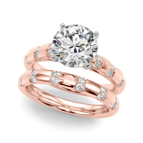 Rose gold Round Solitaire Diamond Ring with Channel Set Band and Four-Prong Setting