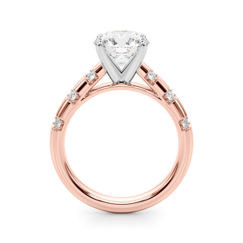 Rose gold Round Solitaire Diamond Ring with Channel Set Band and Four-Prong Setting