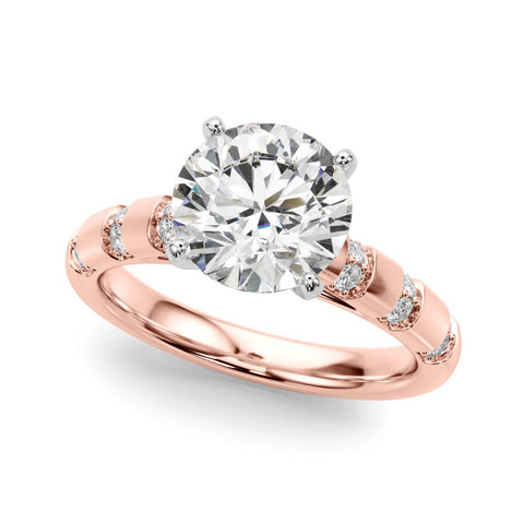 Rose gold Round Solitaire Diamond Ring with Channel Set Band and Four-Prong Setting