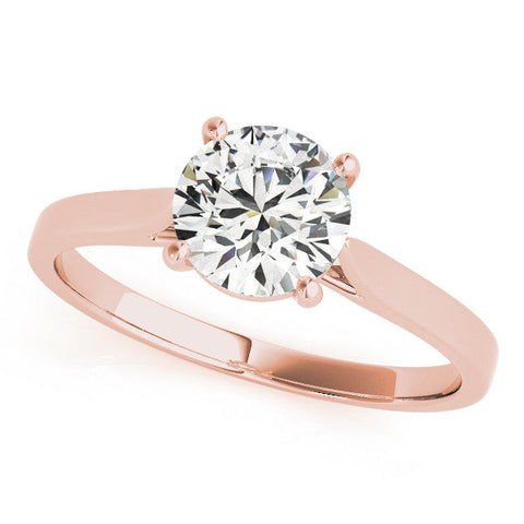 Rose gold Round Solitaire Diamond Ring with Four-Prong Setting and Tapered Band