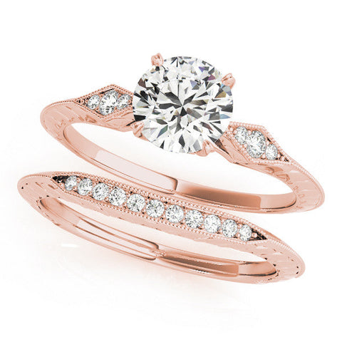 Rose gold Round Solitaire Diamond Ring with Milgrain Band and Four-Prong Setting