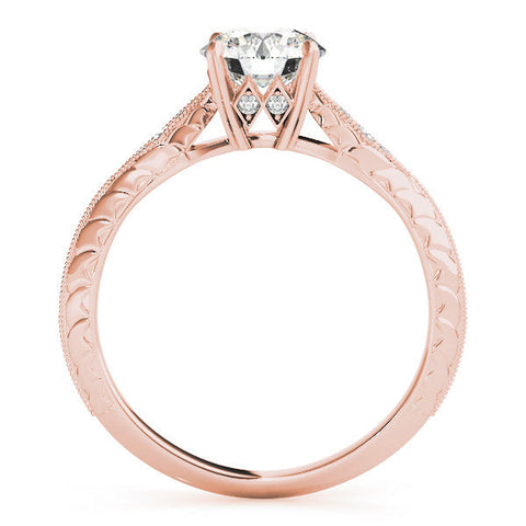 Rose gold Round Solitaire Diamond Ring with Milgrain Band and Four-Prong Setting