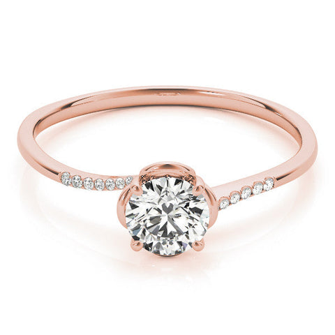 Rose gold Round Solitaire Diamond Ring with Pave Band and Four-Prong Setting