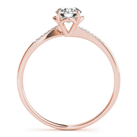 Rose gold Round Solitaire Diamond Ring with Pave Band and Four-Prong Setting