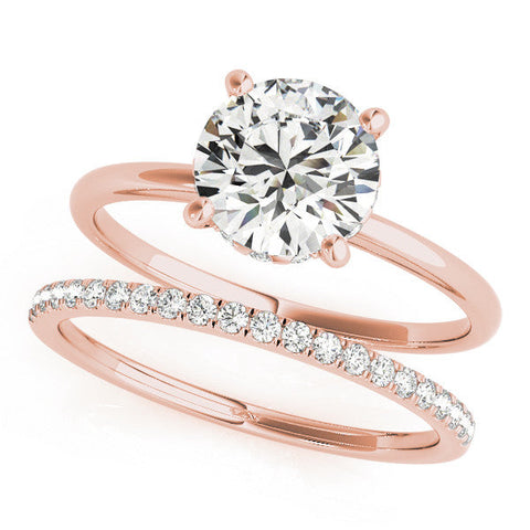 Rose gold Round Solitaire Diamond Ring with Prong Setting and Plain Band
