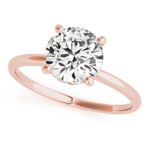 Rose gold Round Solitaire Diamond Ring with Prong Setting and Plain Band