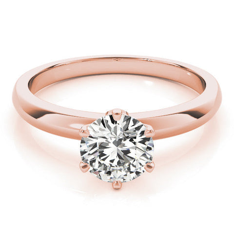 Rose gold Round Solitaire Diamond Ring with Six-Prong Setting on a Classic Band