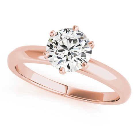 Rose gold Round Solitaire Diamond Ring with Six-Prong Setting on a Classic Band