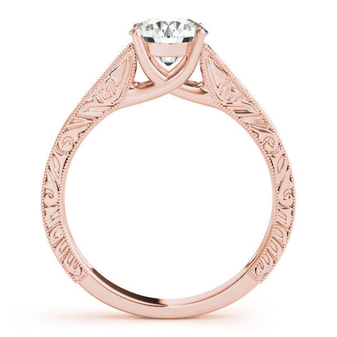 Rose gold Round Solitaire Diamond with Engraved Band and Four-Prong Setting