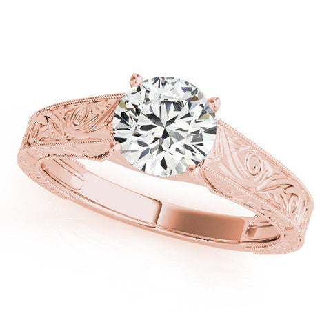 Rose gold Round Solitaire Diamond with Engraved Band and Four-Prong Setting