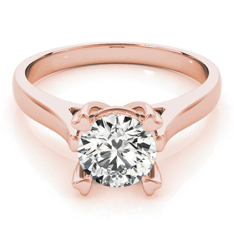 Rose gold Round Solitaire Heart Prong Engagement Ring with Tapered Band