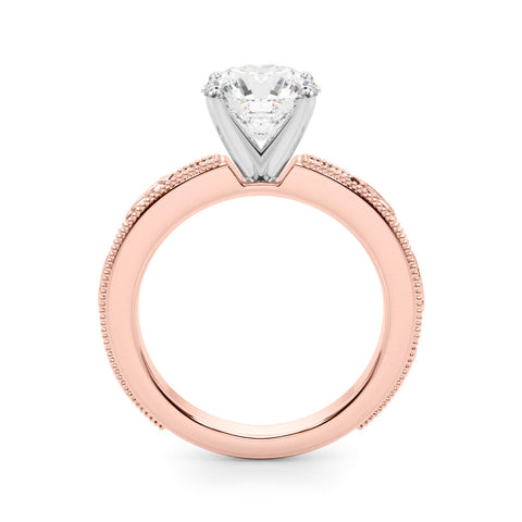 Rose gold Round Solitaire Milgrain Engagement Ring with Filigree Band and Four-Prong Setting
