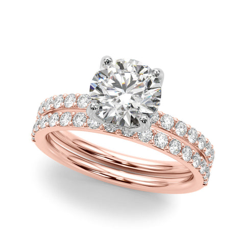 Rose gold Round Solitaire Pavé Diamond Engagement Ring with Four-Prong Setting