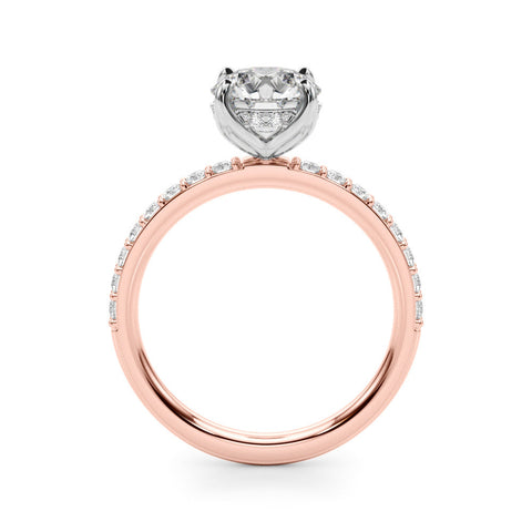 Rose gold Round Solitaire Pavé Diamond Engagement Ring with Four-Prong Setting
