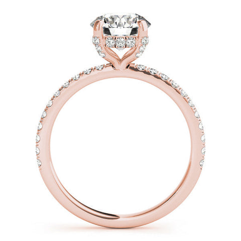Rose gold Round Solitaire Pave Diamond Engagement Ring with Four-Prong Setting