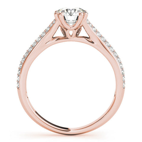 Rose gold Round Solitaire Pave Split Shank Engagement Ring with Six-Prong Setting