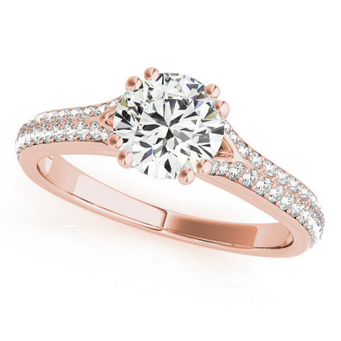Rose gold Round Solitaire Pave Split Shank Engagement Ring with Six-Prong Setting