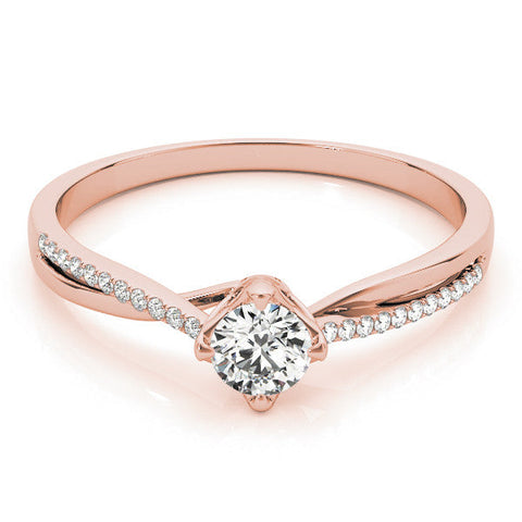 Rose gold Round Solitaire Twist Band with Pavé Diamonds and Four-Prong Setting
