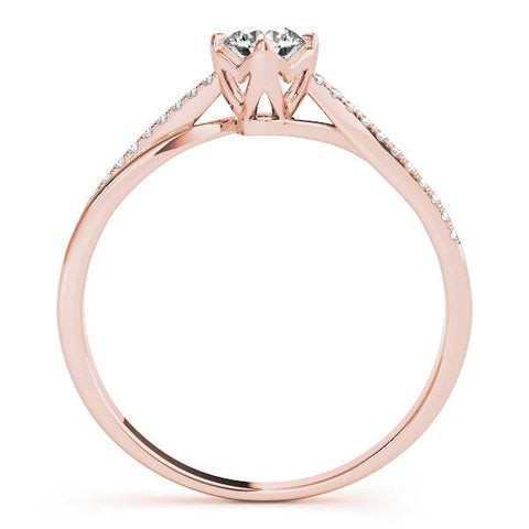 Rose gold Round Solitaire Twist Band with Pavé Diamonds and Four-Prong Setting