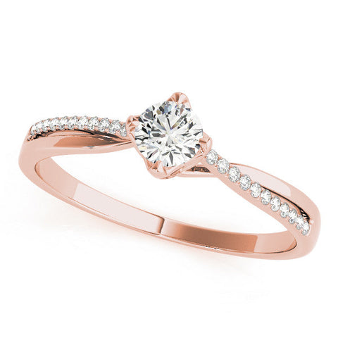 Rose gold Round Solitaire Twist Band with Pavé Diamonds and Four-Prong Setting