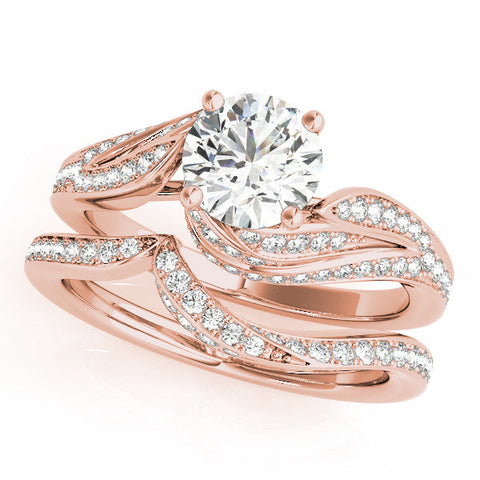 Rose gold Round Solitaire Twist Band with Pave Setting and Four-Prong Setting