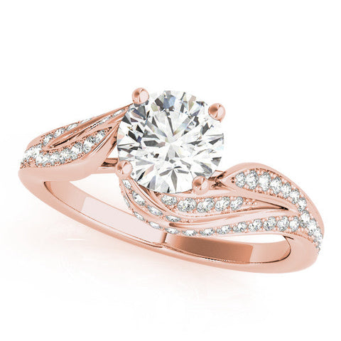 Rose gold Round Solitaire Twist Band with Pave Setting and Four-Prong Setting