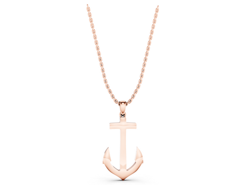Rose gold Silver Anchor Pendant with Round Diamond Bezel Setting