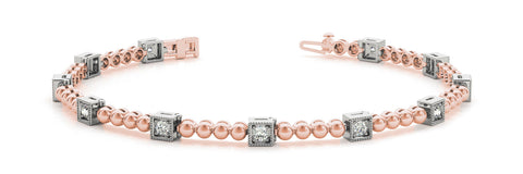 Rose gold Square Bezel Set Round Diamond Beaded Tennis Bracelet