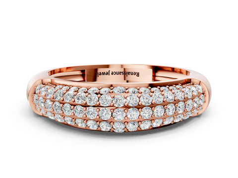 Rose gold Three-Row Pavé Round Diamond Dome Band with Shared Prong Setting