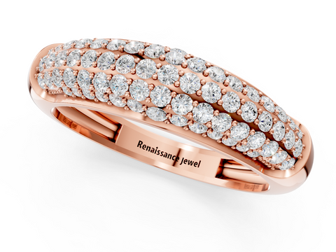 Rose gold Three-Row Pavé Round Diamond Dome Band with Shared Prong Setting