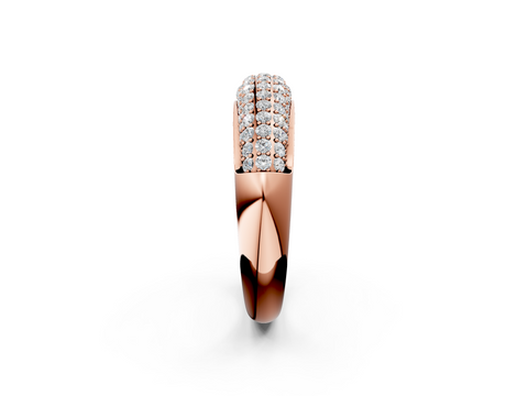 Rose gold Three-Row Pavé Round Diamond Dome Band with Shared Prong Setting