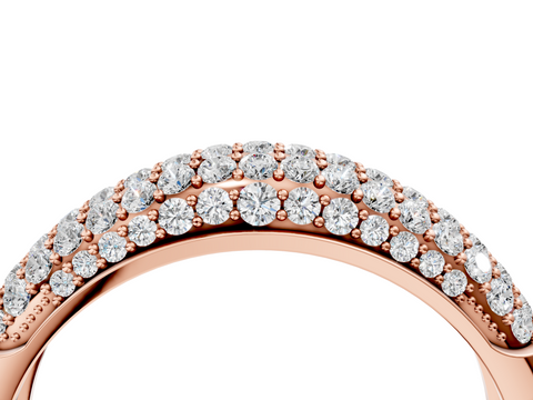 Rose gold Three-Row Pavé Round Diamond Dome Band with Shared Prong Setting