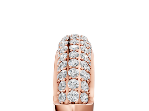 Rose gold Three-Row Pavé Round Diamond Dome Band with Shared Prong Setting