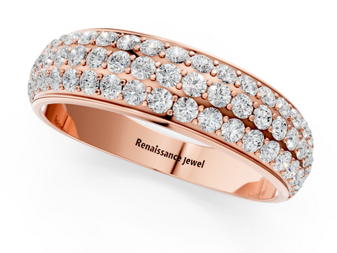 Rose gold Three-Row Round Diamond Pave Eternity Band with Shared Prong Setting