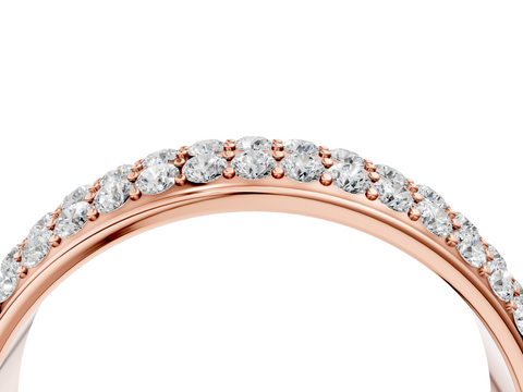 Rose gold Three-Row Round Diamond Pave Eternity Band with Shared Prong Setting