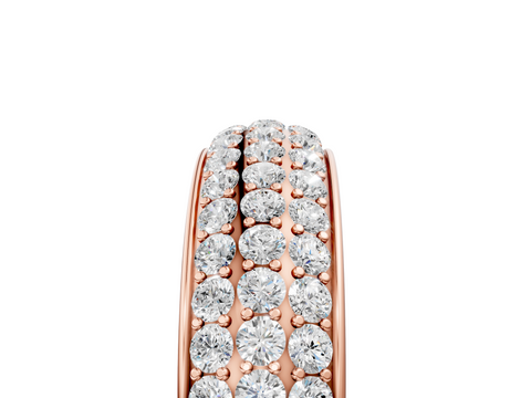 Rose gold Three-Row Round Diamond Pave Eternity Band with Shared Prong Setting