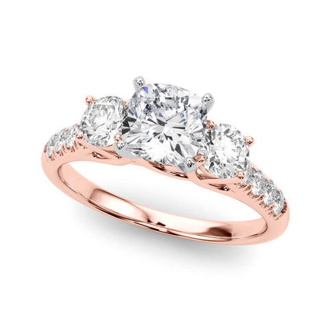 Rose gold Three-Stone Fancy Yellow Cushion  Cut Diamond Pavé Band with Four-Prong Setting