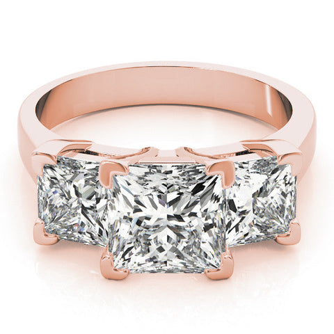Rose gold Three-Stone Princess Cut Diamond Ring with Channel Set Band and Four-Prong Setting