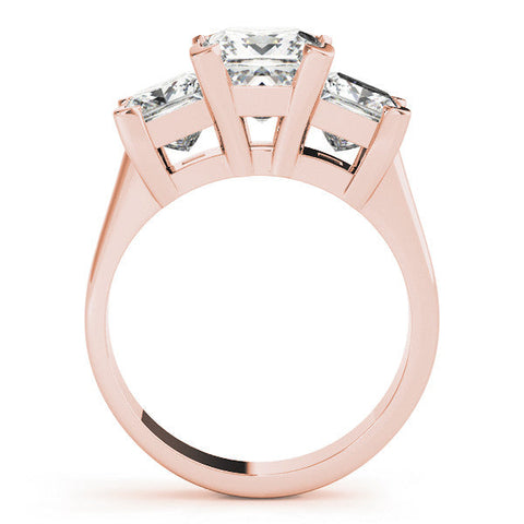 Rose gold Three-Stone Princess Cut Diamond Ring with Channel Set Band and Four-Prong Setting
