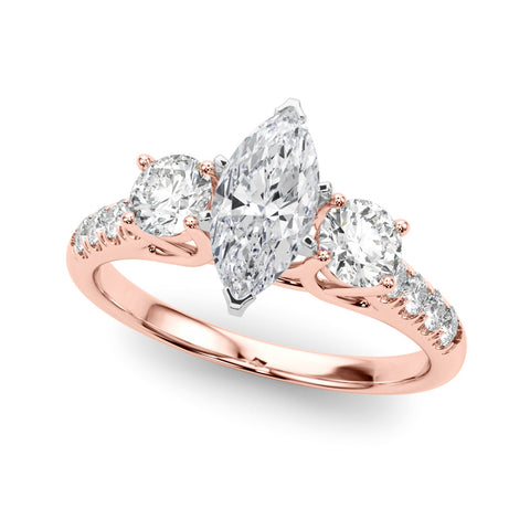 Rose gold Three-Stone Fancy Blue Marquise  Cut Diamond Pavé Band with Four-Prong Setting