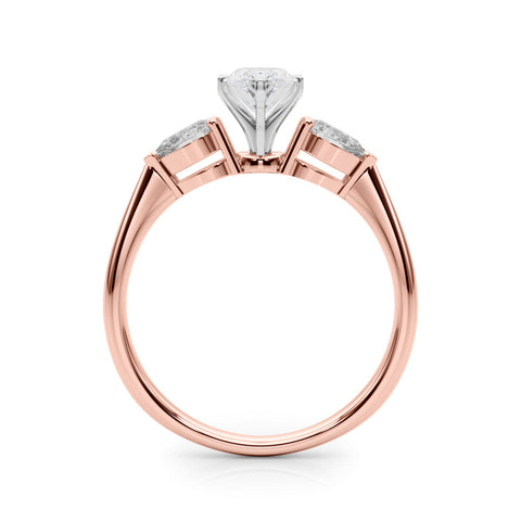 Rose gold Three-Stone Marquise Diamond Ring with Pear Side Stones in Four-Prong Setting