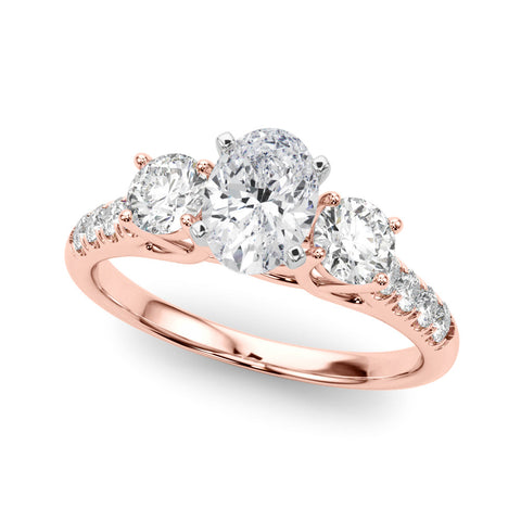 Rose gold Three-Stone Fancy Pink Oval  Cut Diamond Pavé Band with Four-Prong Setting