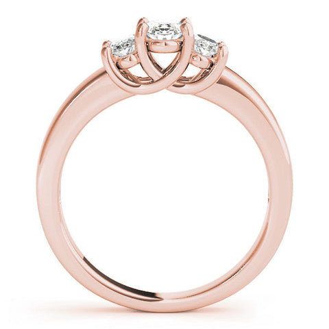 Rose gold Three-Stone Oval Diamond Ring with Channel Band and Prong Setting