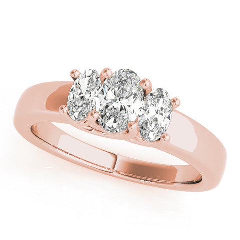 Rose gold Three-Stone Oval Diamond Ring with Channel Band and Prong Setting