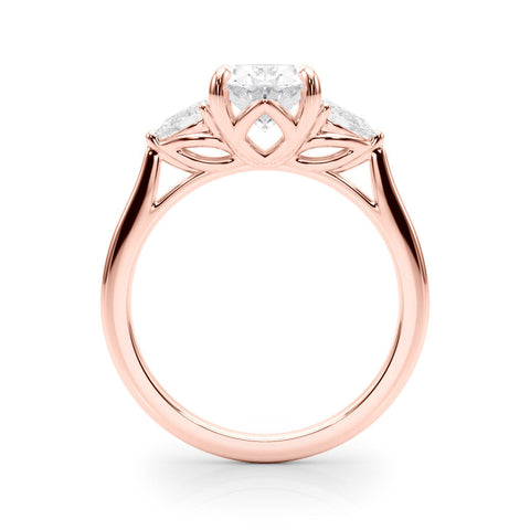 Rose gold Three-Stone Oval Diamond Solitaire Ring with Pear Side Stones and Four-Prong Setting